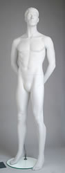 Male Mannequins: White, Hands Behind Back, Legs Straight, Sculpted Head