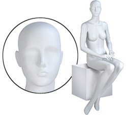 Female Mannequins: Seated, Hands on Lap, Abstract Head