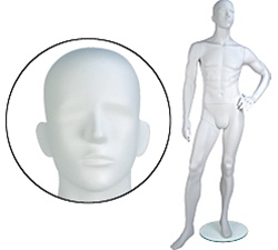 Male Mannequins: Left Hand on Hip, Leg Forward, Abstract Head