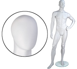 Male Mannequins: Left Hand on Hip, Leg Forward, Oval Head