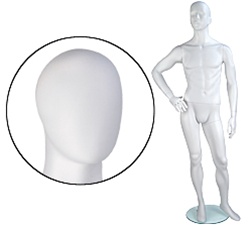 Male Mannequins: Right Hand on Hip, Leg Forward, Oval Head