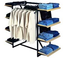 Double Hangrail Sq Tubing Clothes Racks w/8 Shelves