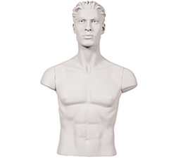 Male Mannequin Head with Round Shoulder: White