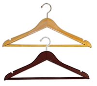 Wood Hangers with Chrome Hook and  Wood Bar - 17"